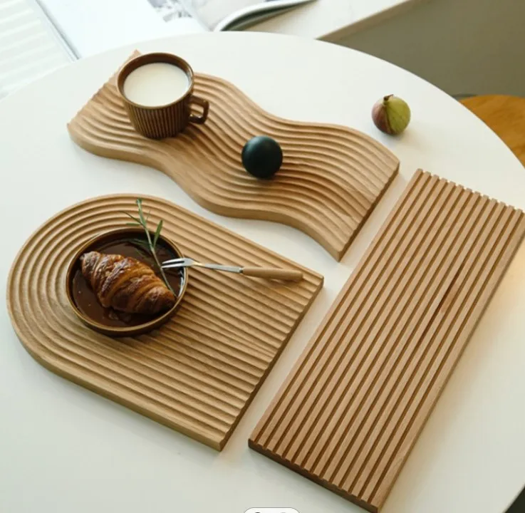 

Household Breadboard Wooden Pad Dessert Tray Fruit Plate Wood Coaster for Drinks water Ripple Serving Tray wood cutting board