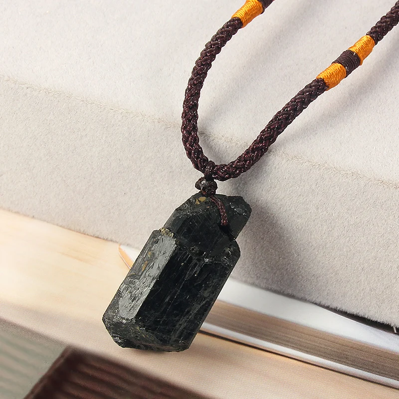 

Natural Black Tourmaline Stone Necklace Pendant Black Tourmaline Original Stone Ore Specimen Fashion Jewelry Accessories Gift, Picture