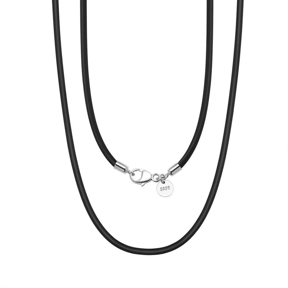 RINNTIN SC62 Genuine Italian 2mm Black or Brown Leather Cord Chain Necklace for Men Women with 925 Sterling Silver Clasp