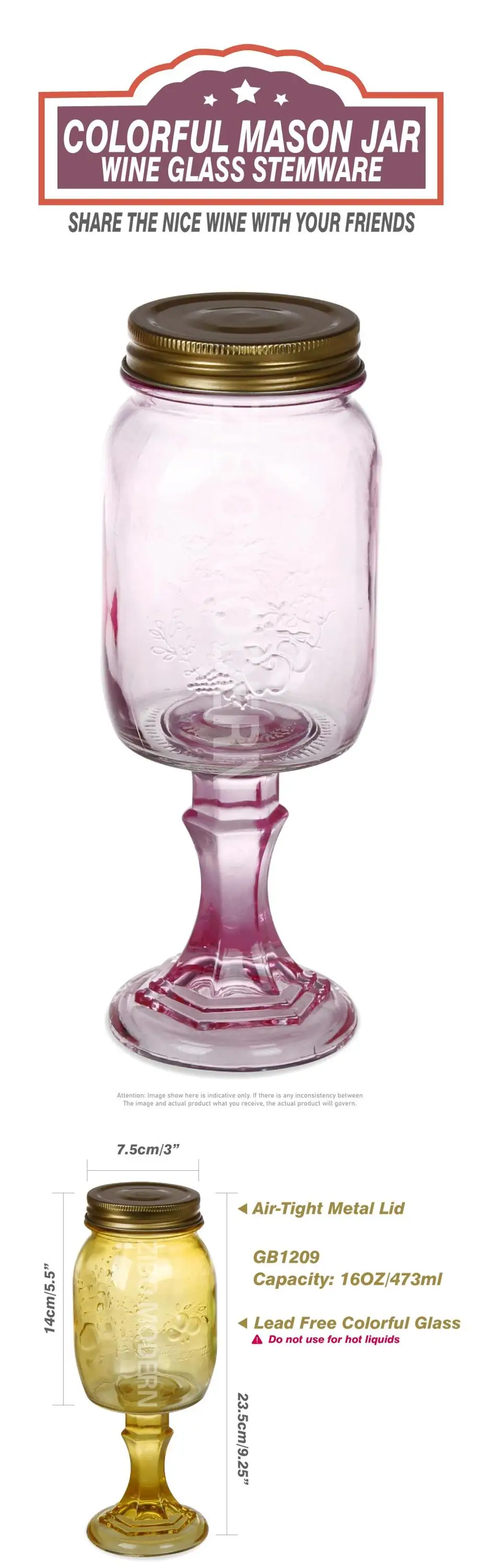 Multi Color Mason Jar Wine Glass Stemware Goblets Without Handle Buy