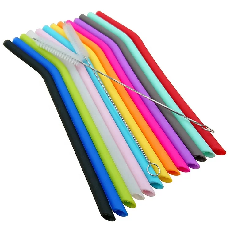 

Reusable Eco Friendly Drinking Straws 200*8*6mm Silicone Drinking Straws, Dark blue,light blue,dark green,light green,black and other colors