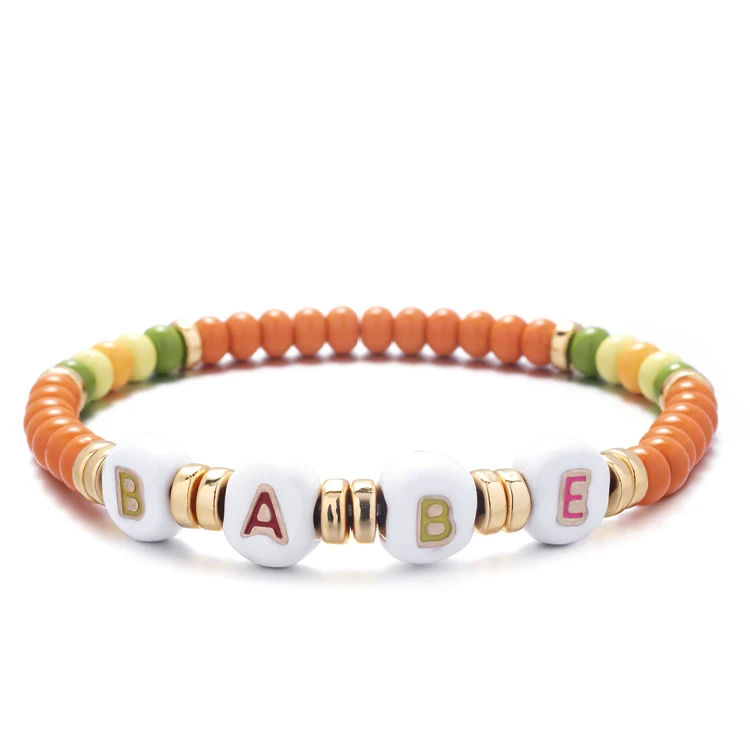 

2021 New Fashion Colorful Bead Letter Stretch Bracelets Tile Enamel Bracelets Jewelry, Picture shows