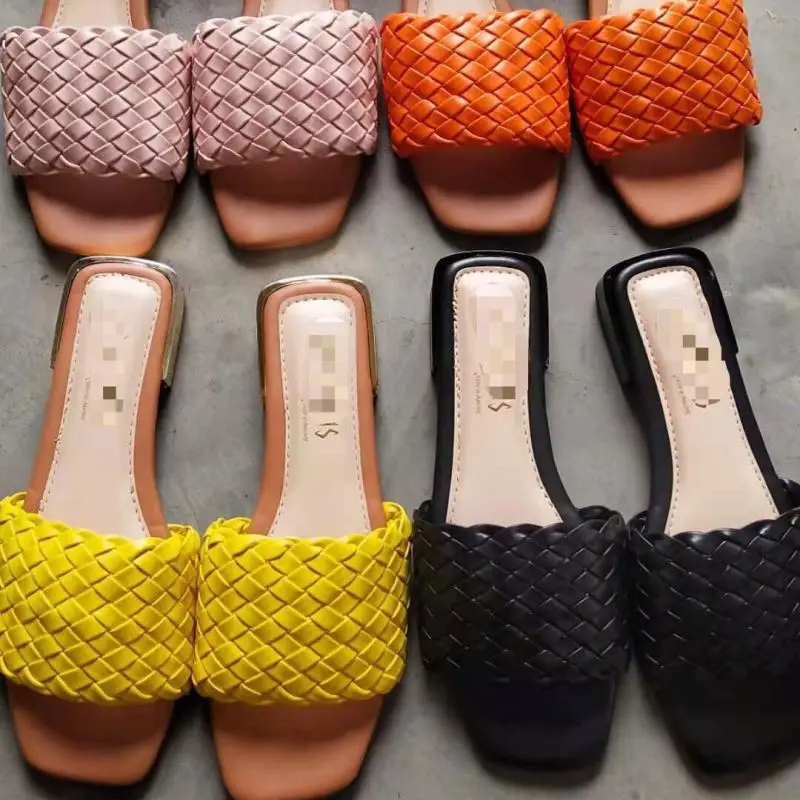 

2021 Fashion hot sale new arrivals shoes europe american summer square head solid color women beach flat slippers, Black, yellow, pink, orange
