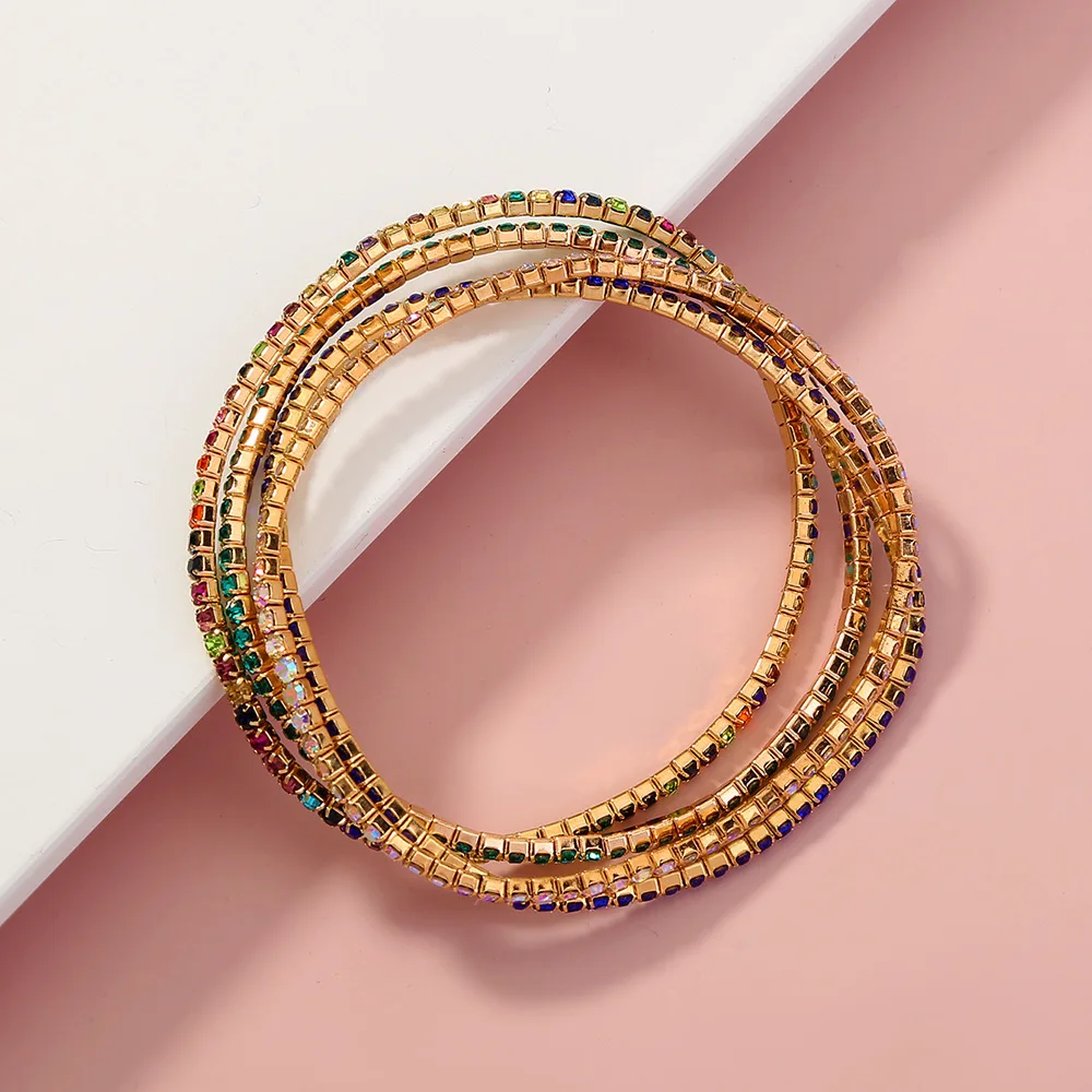 

Creative Design Colorful Cubic Zircon Beaded Bracelet Bling Bling Mix Color Multi Layer Diamond Bracelet