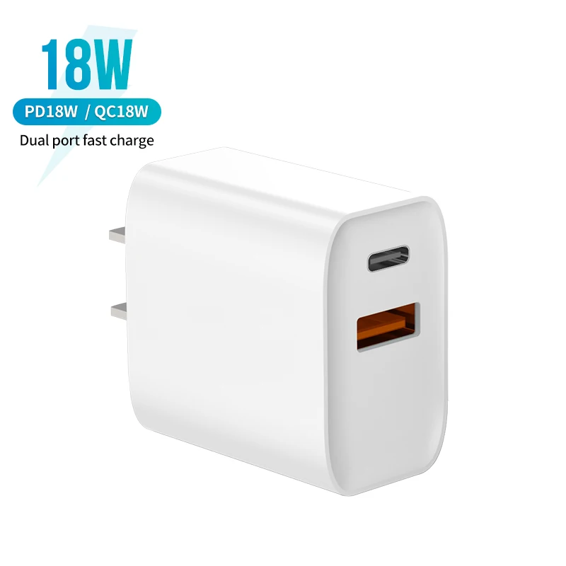 

Hot sales portable Mobile Phone 18W AC Power Adapter Type C+usb Wall Charger, Black white