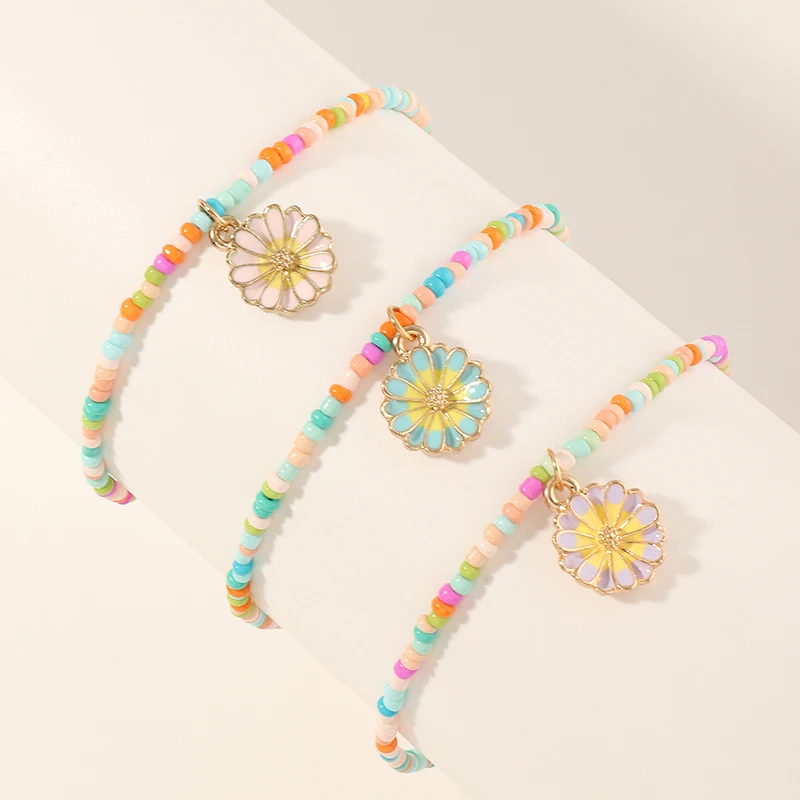 

3Pcs/Set Candy Colorful Manual Meters Bead Anklets Jewelry Cute Bear Simple Star Flower Anklet Bracelet For Girls