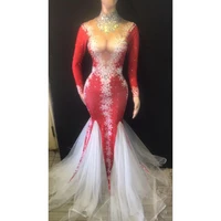 

Women'sSexy Mesh Rhinestones Body con Evening Party Dress Birthday Celebrate Costume Show Performance Dress