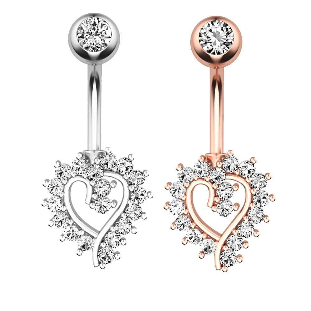 

Silver Peach Heart Jewelry Womens Belly Button Piercing Surgical Steel Navel Rings Sexy for Girls Body Jewelry