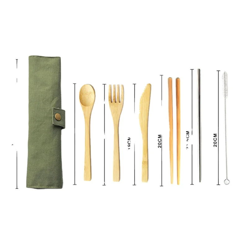 

Custom Portable Eco Friendly Reusable Cooking Bamboo Utensils Travel Cutlery Set, Natural color