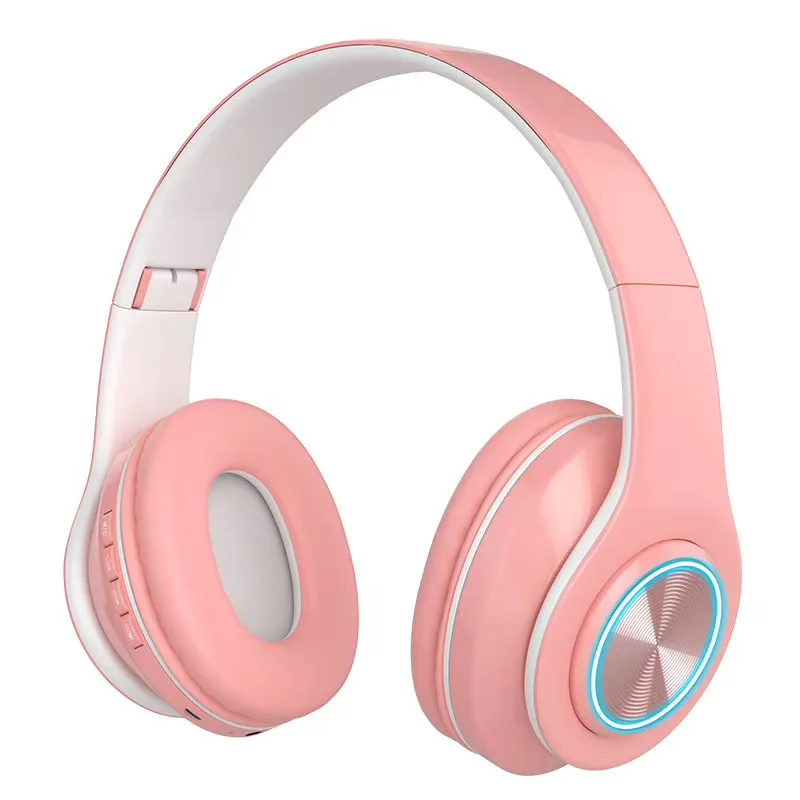 

Macaron illuminated blue tooth headset 5.0 foldable with microphone pluggable card wireless headset handfree