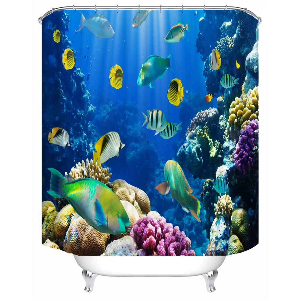 

183 x 183cm waterproof cloth lining cover bathtub bathroom curtain coral fish custom printing shower curtain, Picture