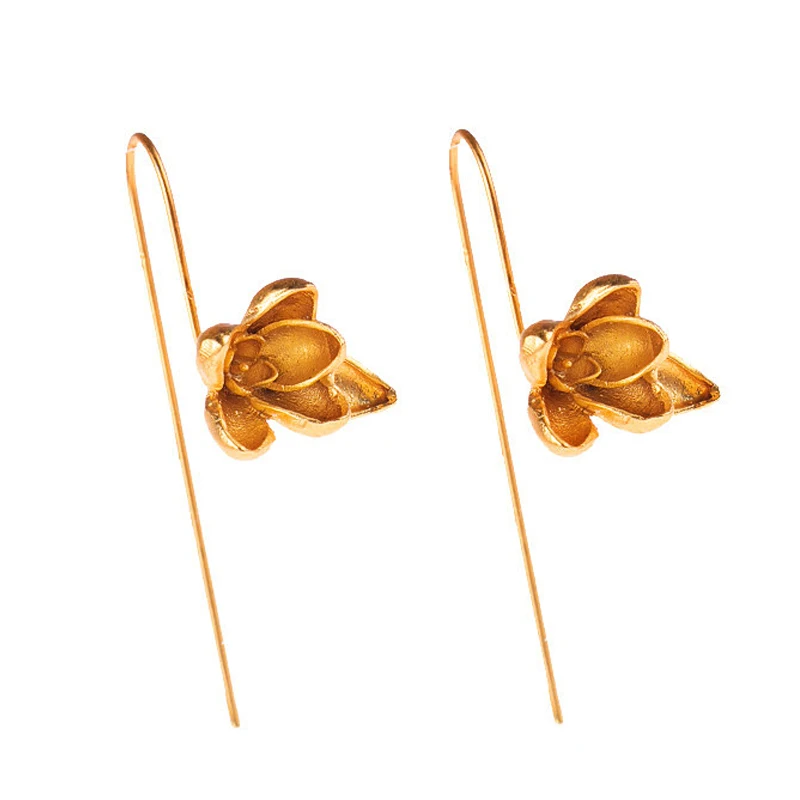 

Charare fancy gold silver magnolia flower hook earrings