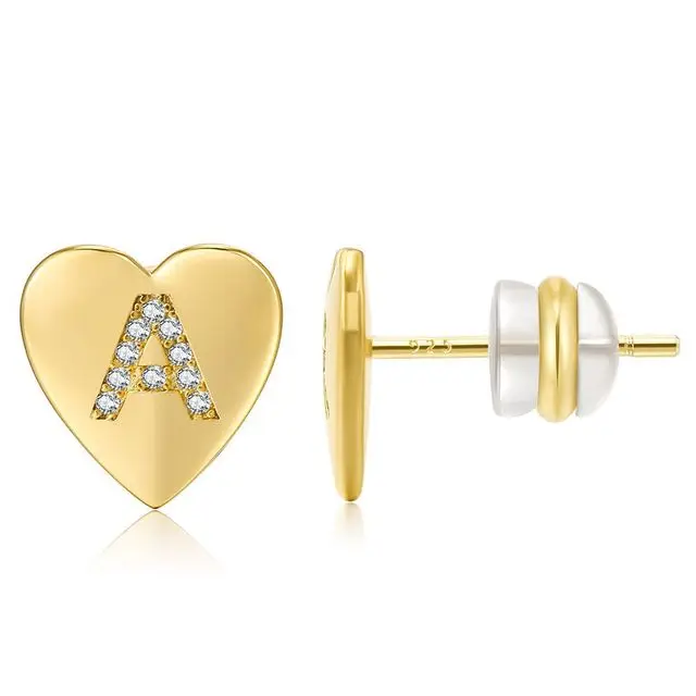 

C&J 26 Alphabets Delicate 18K Gold Plated Geometric Heart Earrings Bling Rhinestone Letter Earrings