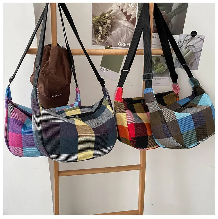 

Ins Korean Canvas Bag 2022 New Wave High-capacity Student Shoulder Bag Retro Plaid Women's Messenger Bags