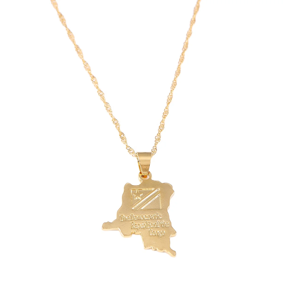 

Democratic Republic Of The Congo Map Gold Color DRC Pendant Necklaces Women Girl Map Chain Jewelry