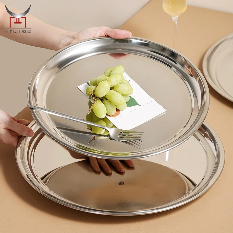 

Stainless Steel Round Mirror Plate Dinner Food Serving Plate Decorative Organizer Makeup Tray Coffee Table Home Decor