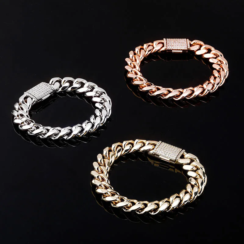 

Men's Bracelets Silver gold brass 18k gold plated Curb Cuban Link Chain Bracelets For Men Women Wholesale Jewelry Gift, Gold, silver