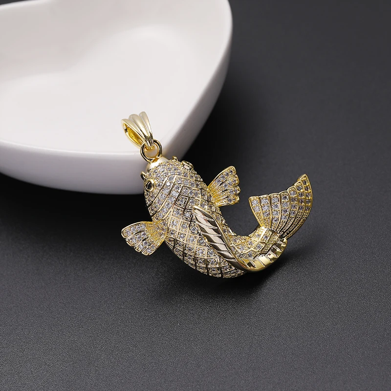 

2021 fashion designer micro pave cz fish pendant necklace