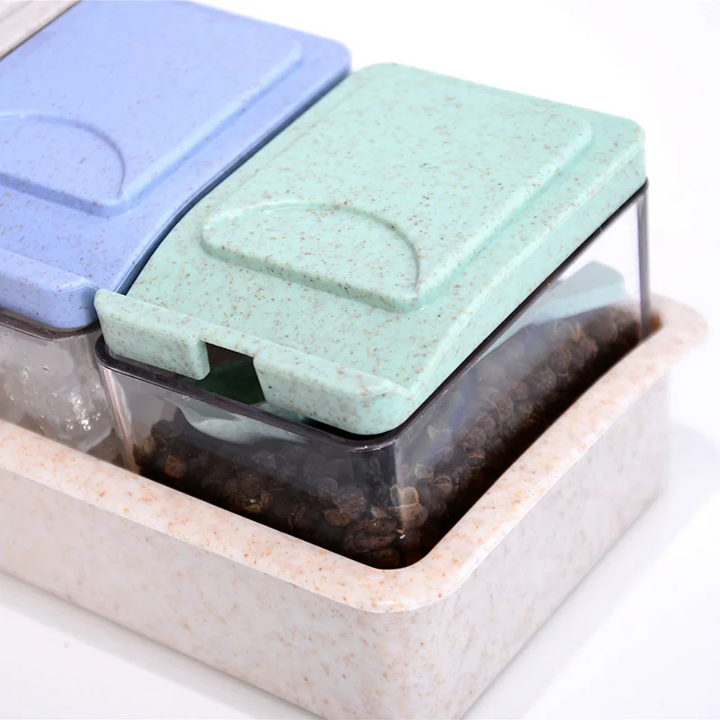 

Wheat Straw Household Kitchen Plastic Dust-proof Seasoning Box Set