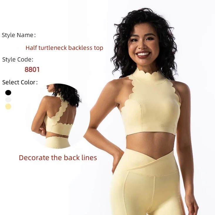 Stand Collar Scallop Wavy Backless Yoga Set
