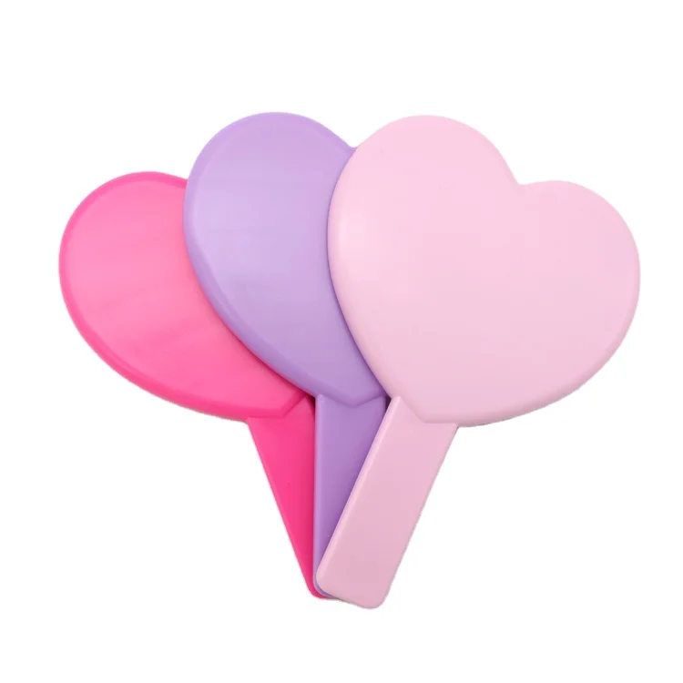 

Wholesale Vanity Mirror Makeup Plastic Single Sided Custom Logo Heart Makeup Hand Mirror For Girls, Orange pink red rose purple accept custom color