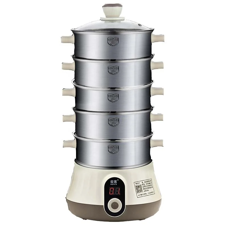 
Industrial 5 layers give steam in 15S PP plastic stainless steel electric mini steam cooking pot 