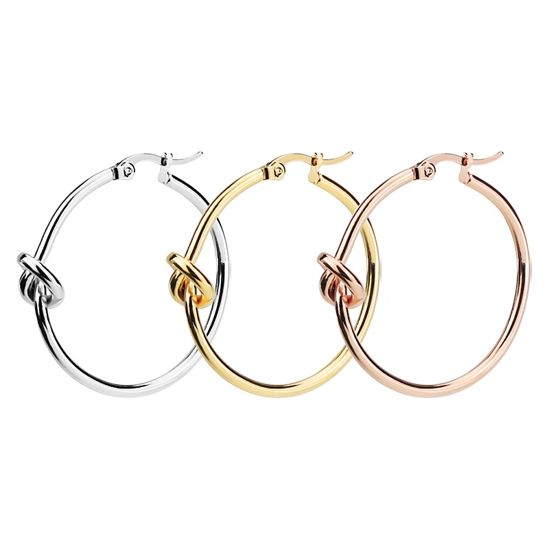 

Fashion knotted original earrings female stainless steel round earrings wholesale, Gold color