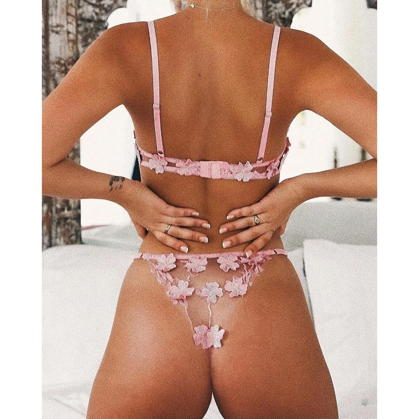 

night wear sexy women lingerie perspective sexy steel ring sexy lingerie pink underwear high quality lace underwear set, Pink/light blue