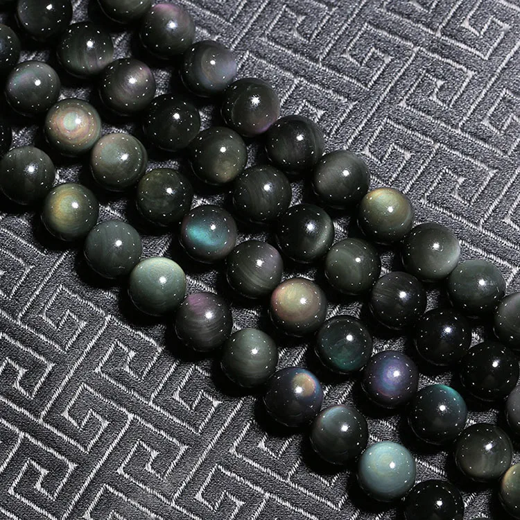 

Natural Obsidian Rainbow Eye Loose Natural Stone Beaded Diy Jewelry Starry Round Beads for Bracelet Necklace Accessories
