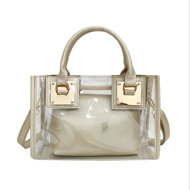 

2021 Wholesale Cheap Women 2in1 Clear Medium Transparent Jelly Messenger Handbag