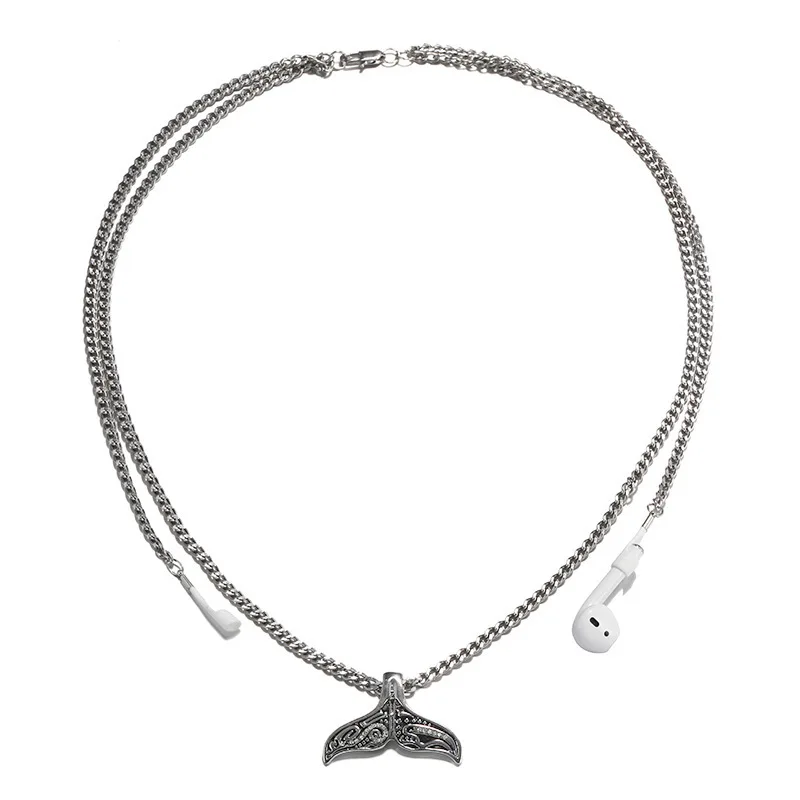 

Mgirlshe Airpod Series Fashion Necklace Holder Silver Metal Mermaid Pendant Vintage Chain Holders Chains for Women