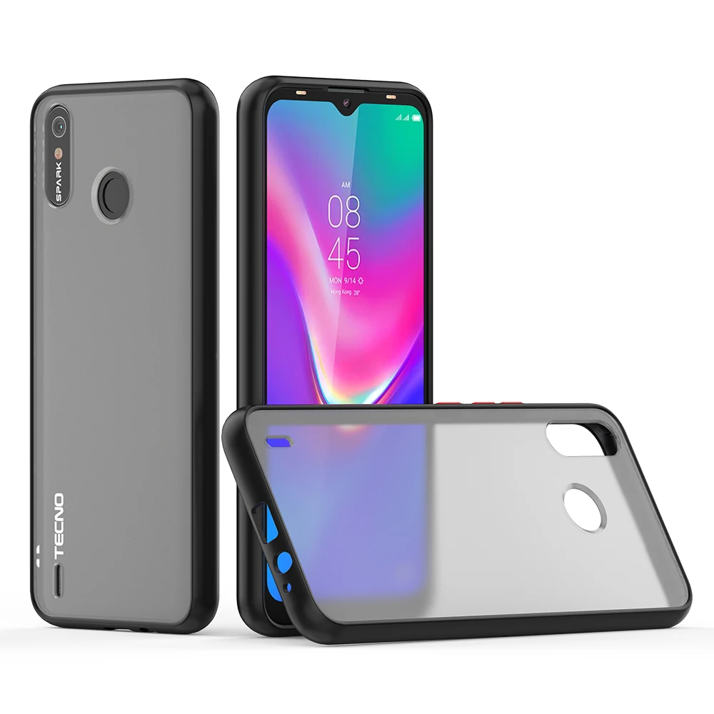 

factory price hit color buttons translucent micro matte pc back cover tpu soft edge slim phone case for tecno spark 4 lite pop3