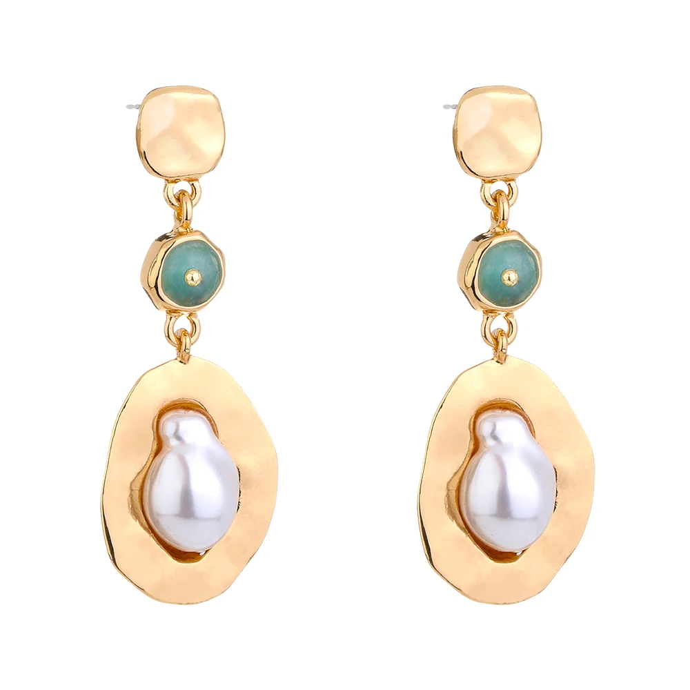 

Natural Agate Earrings With Baroque Pearl And Long Tassel Ear Studs