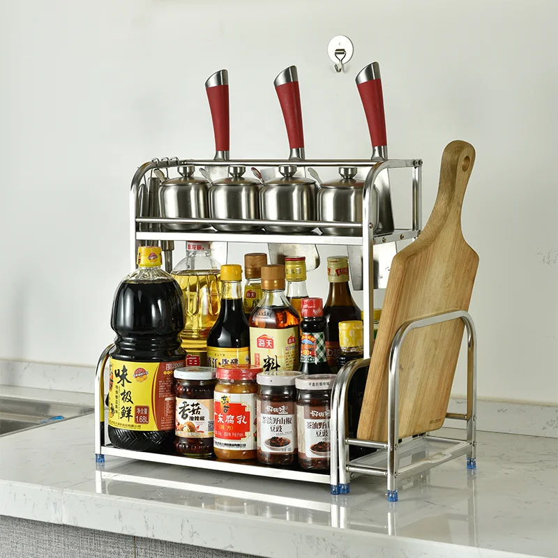 

Multi-Function Metal Storage Rack For Utensil, Utensil And Spice Bottle Kitchen Accessory Chrome Dish Rack, Natural color