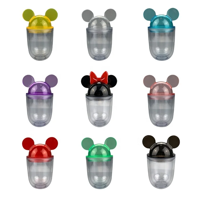 

350ml Insulated Double Walled Plastic Mickey Minnie Mouse Cup Clear Belly Cup Acrylic Tumbler Cups in Bulk, Customized color