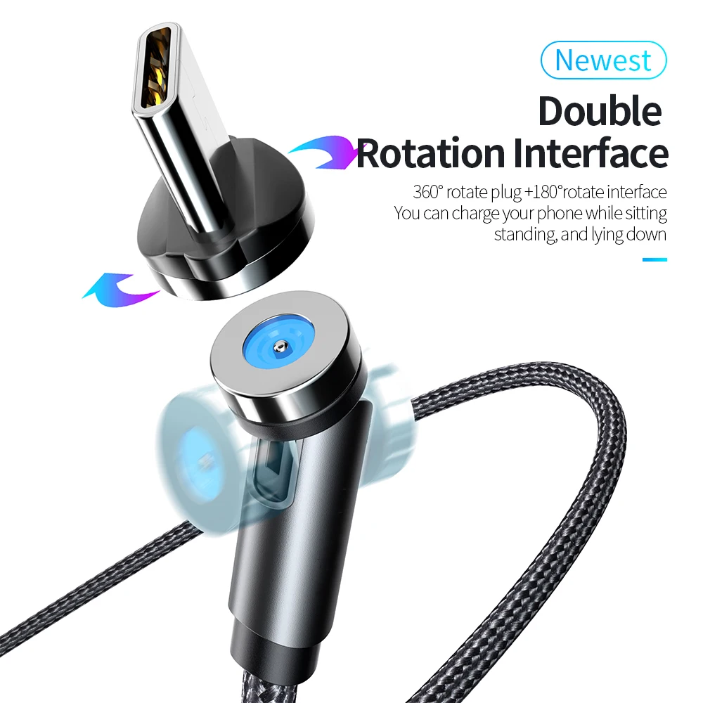 

540 Degree Rotation Single Needle Magnetic 3 in 1 Charging Cable USB Type-C Phone Charger Cable USBC Cable For Game