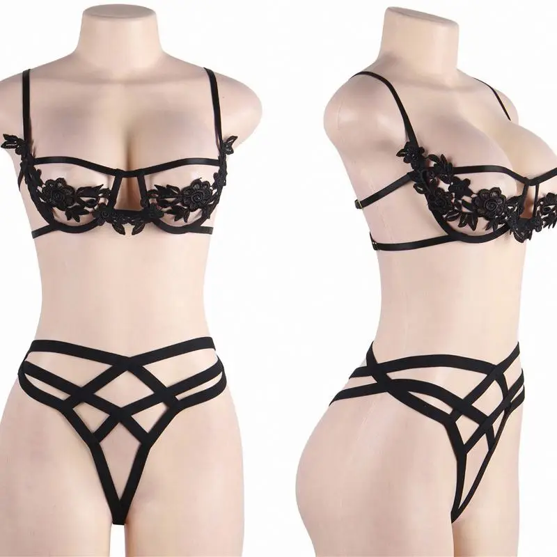 

Erotic Newest Design Red Lace Sexy Ladies Two Piece Lingerie