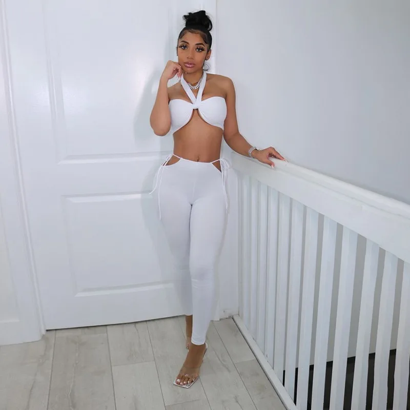 

Ladies Sleeveless Lace Sports Top Tight Leggings Two-piece Sportswear