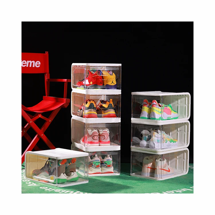 

Wholesale Premium Stackable White Plastic Transparent Sneaker Basketball AJ Shoe Display Storage Box Manufacturers, White transparent