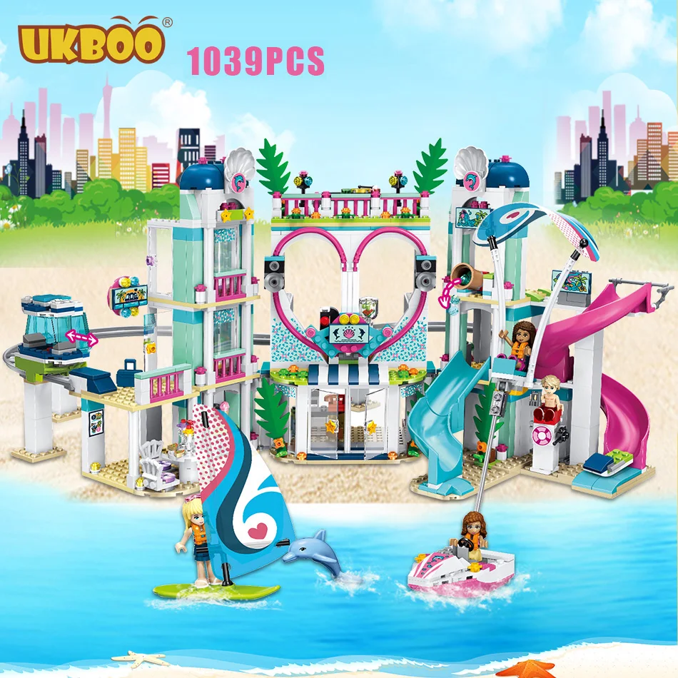 

Free shipping UKBOO Girl Gift Heart Lakes City Resort Block Figures Assembly Building Block for Christmas