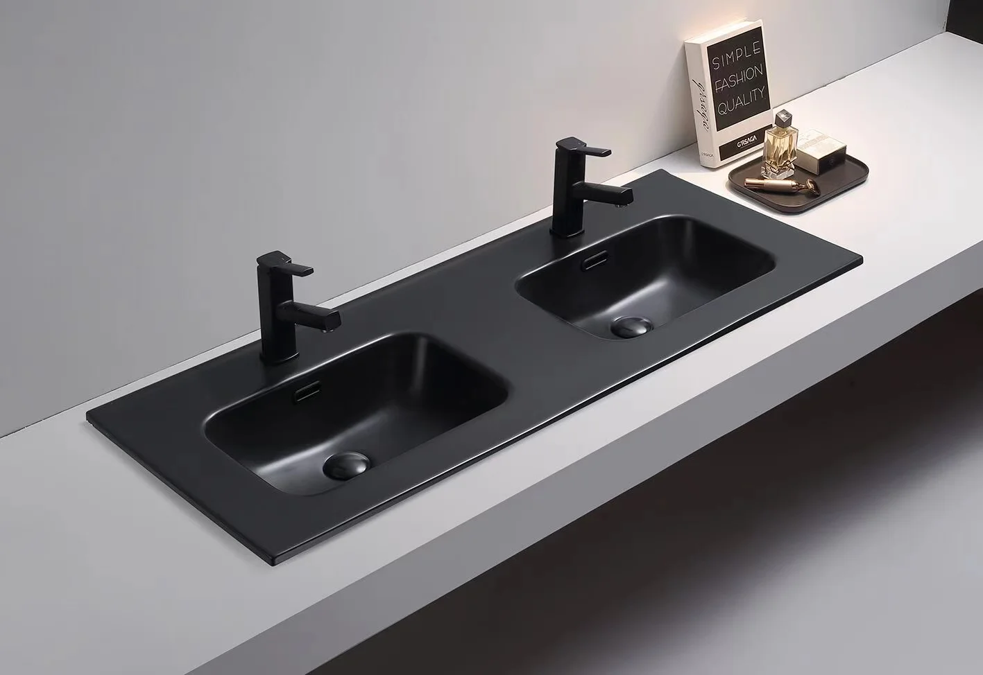 PATE 9120MDMB  bathroom matte black ceramic double wash basin manufacturer sanitary ware matte double bathroom sinks