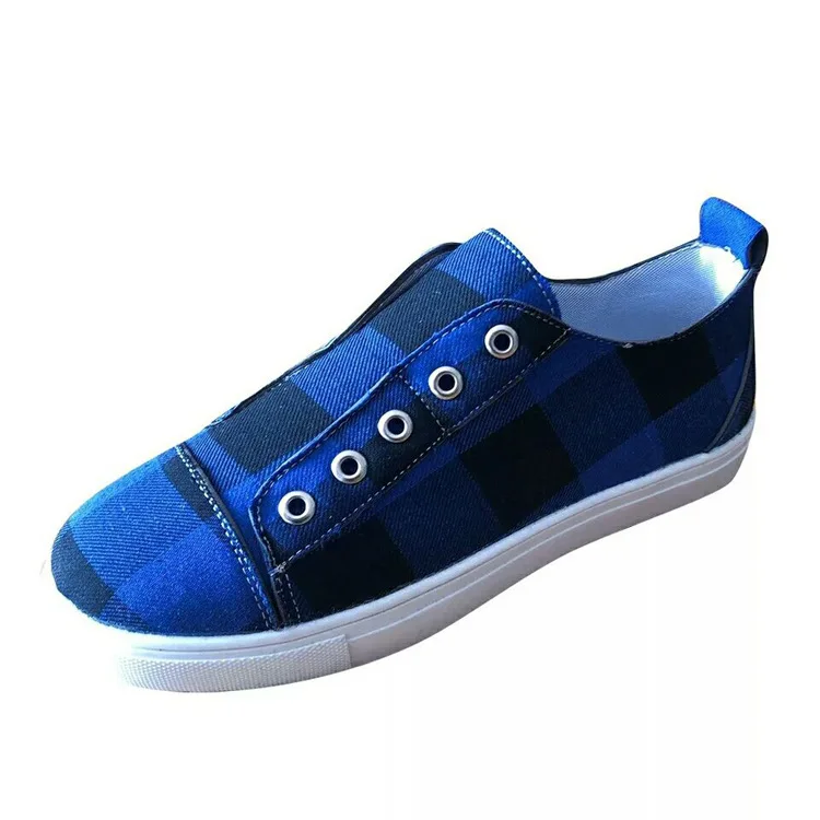 

Amazon AliExpress Hot Selling Women's Casual Shoes Plus Size Pure Color Plaid Flat One Pedal Women Canvas