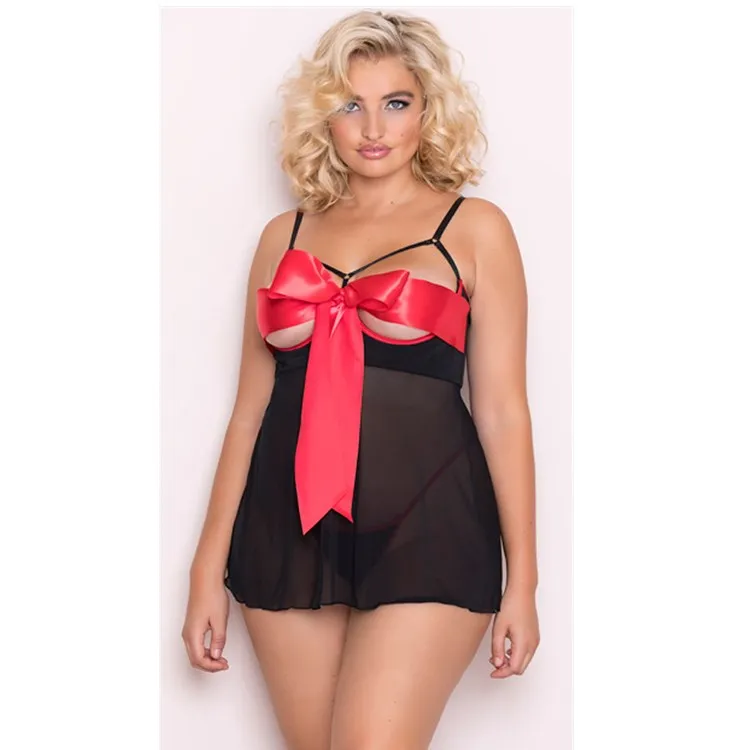 

PoeticExist Sexy Lingerie Net Mesh Nightdress Wrap Chest Large Bow Tie Babydoll