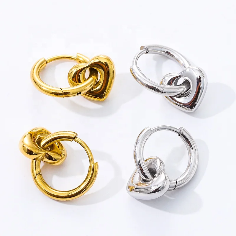 

Tarnish Free Waterproof Trendy Fashion Jewelry Heart Shape Plating Stainless Steel Huggie Gold Hoops Earrings