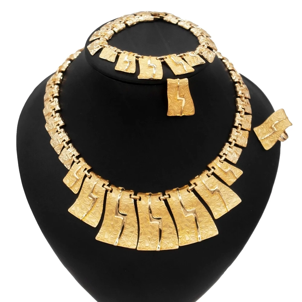 

Copper Alloy Necklace Bracelet Rings Jewelry Sets Africa Gold Plated New Design Gift Bridal Women Dating Luxury Fashion Jewelry