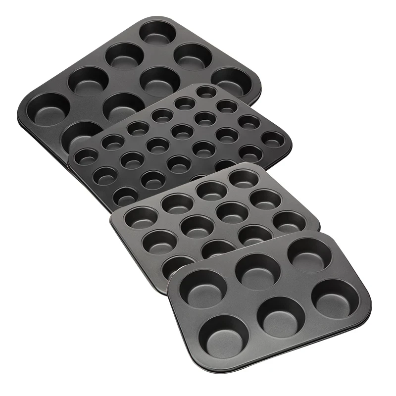 

Nonstick Heat Resistance 6/12-cup Carbon Steel Muffin Cupcake Baking Pan tary, Black