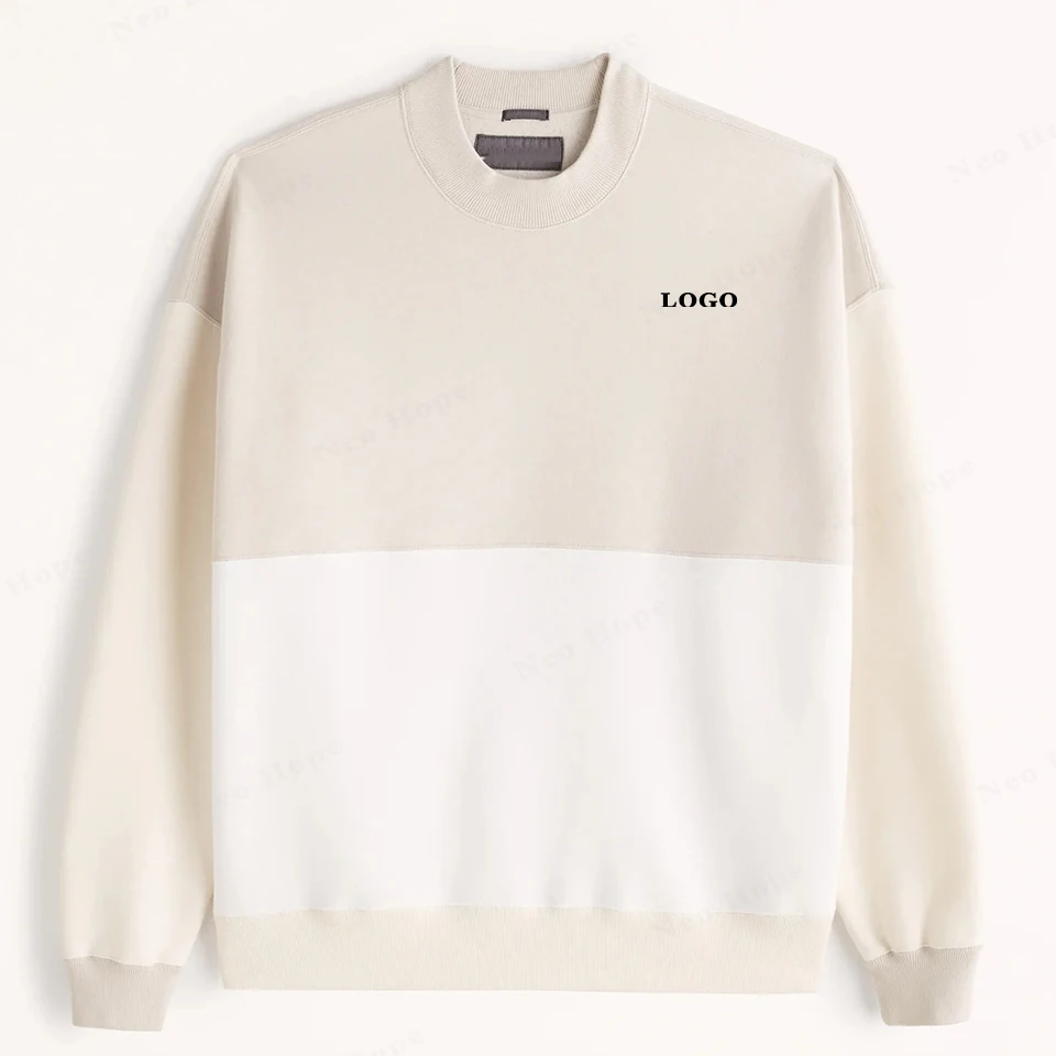 

Custom Essential Color Block Ribbed Unisex Street Crewneck Sweatshirt Embroidered Logo Drop Shoulder Cotton Men Pullover Hoodies