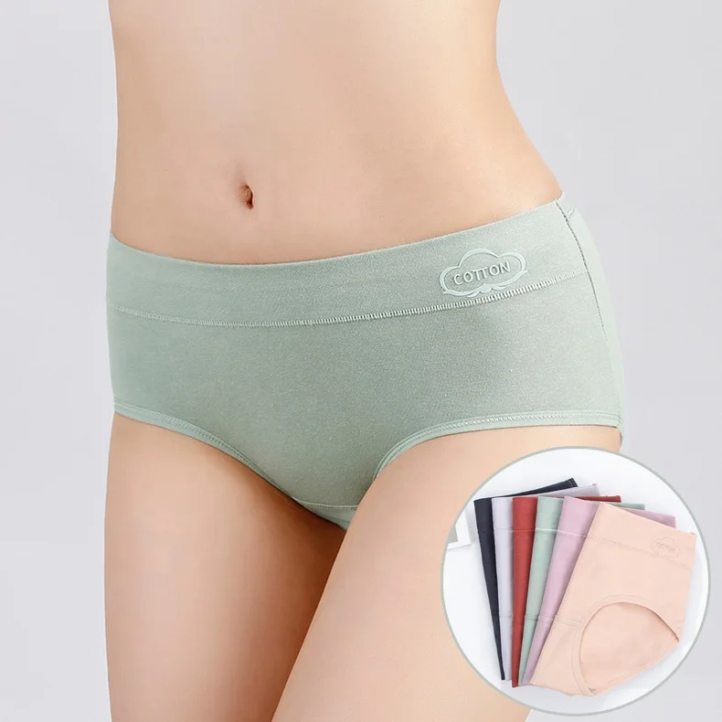 

Women's Mid Waisted Cotton Underwear Soft Breathable Stretch Briefs Ladies Panties, Dark gray, light gray, orange, green, pink, skin color