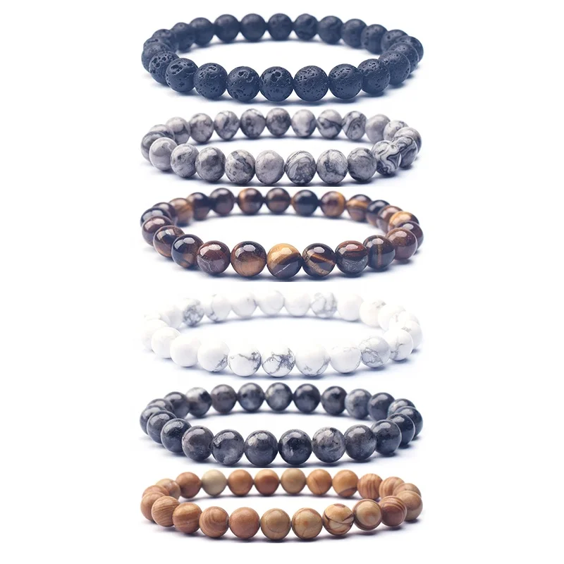 

Custom 8mm Magnet Charm Beads Stretch Natural Stone bracelet Lava Bead Tiger Eye Bracelet One customer one free sample