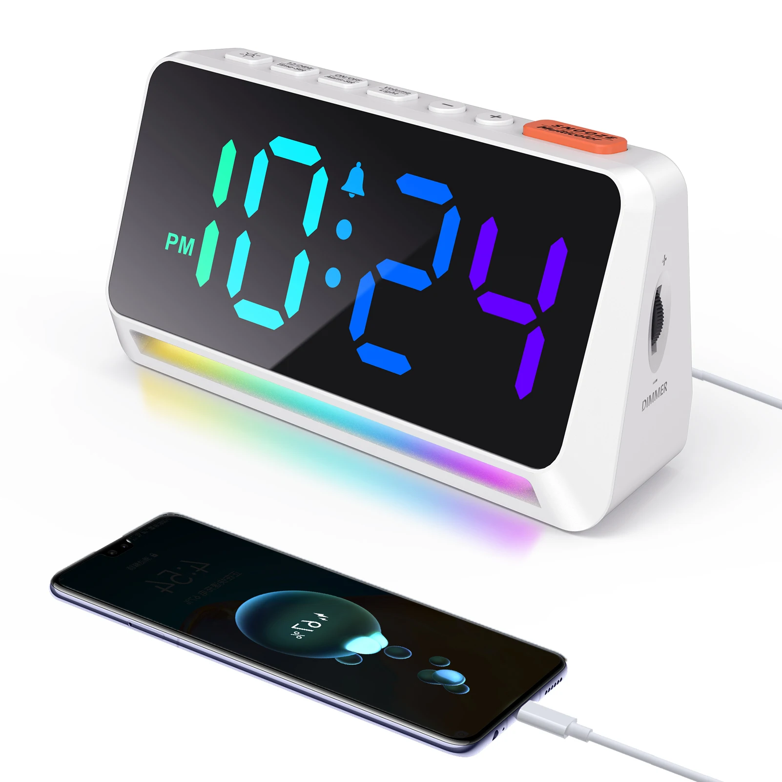 

Color Changing LED Display Smart Table Clocks Bottom Atmosphere Light Digital Alarm Clock with USB Charger